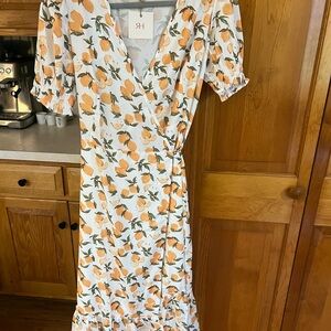 Floral Wrap Dress in Orange and White